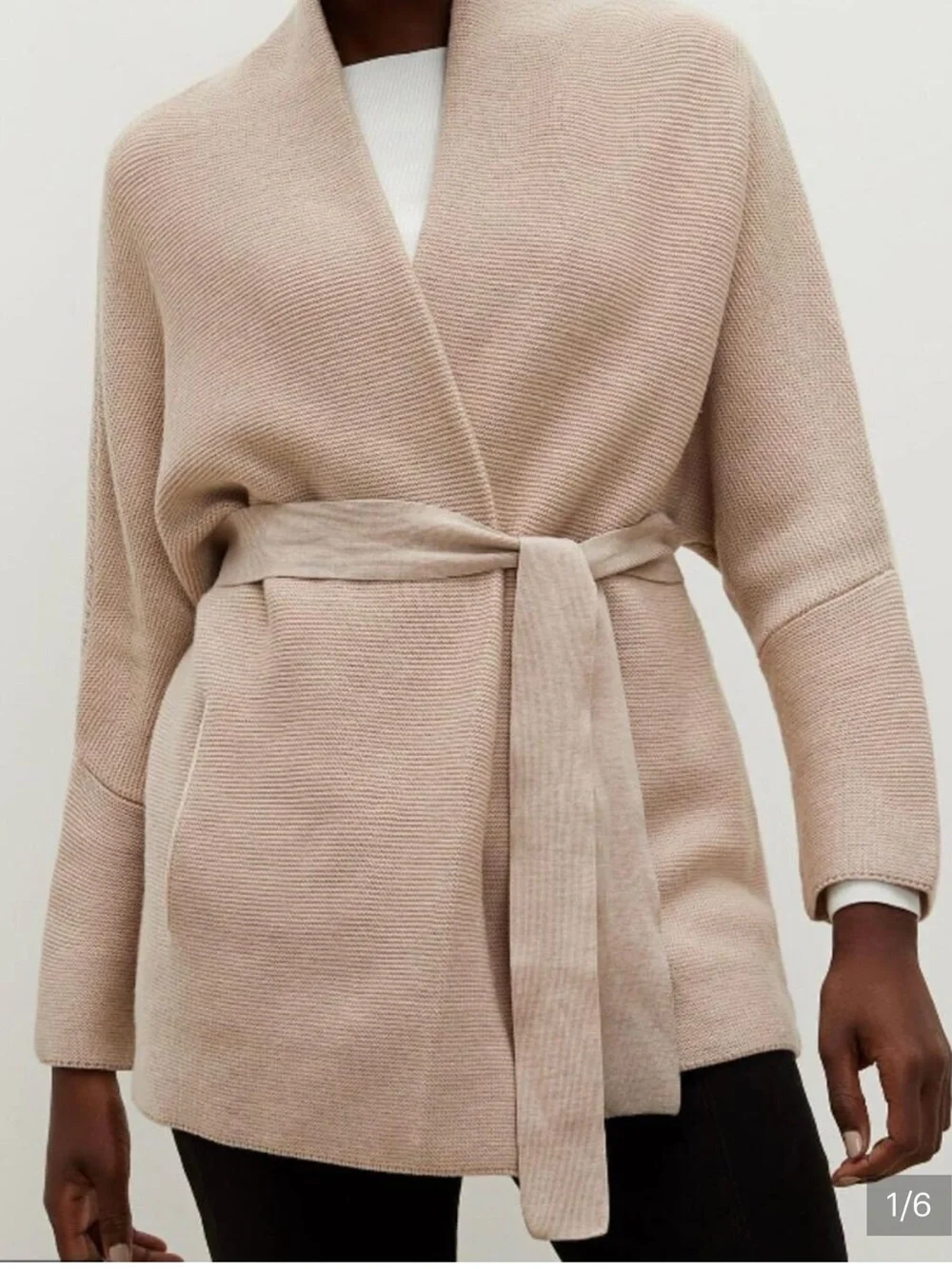 MM LAFLEUR beige Morandi knit merino wool wrap sweater sz M/L